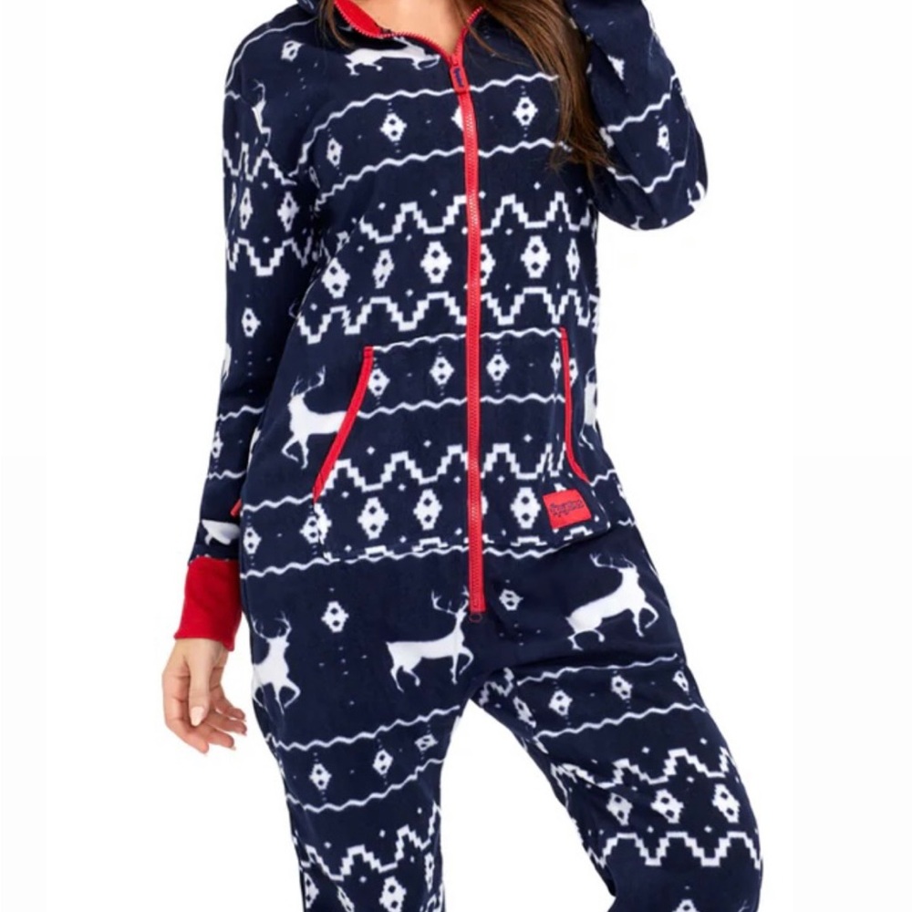 Tipsy Elves Women's Navy and White Pajama Set with Red Trim